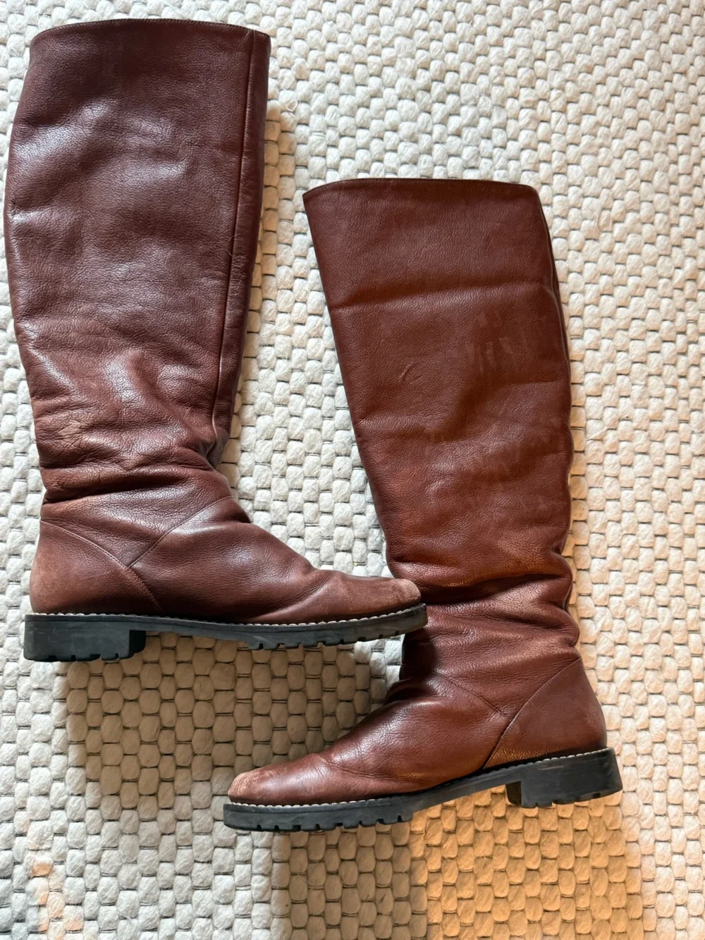 Michael Kors-Brown Leather Button-Trim Knee Boots